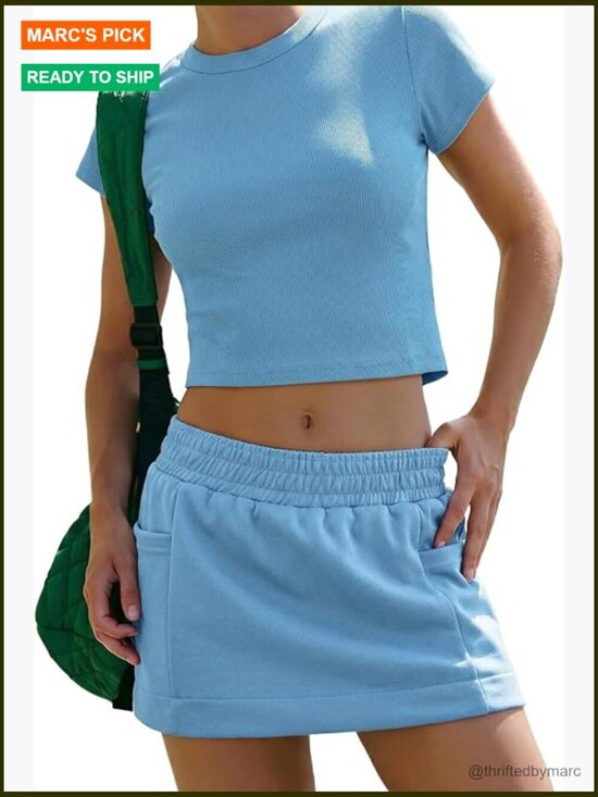 Tops - Women's 2-Piece Skort Set Polyester Spandex Activewear Casual Outfit